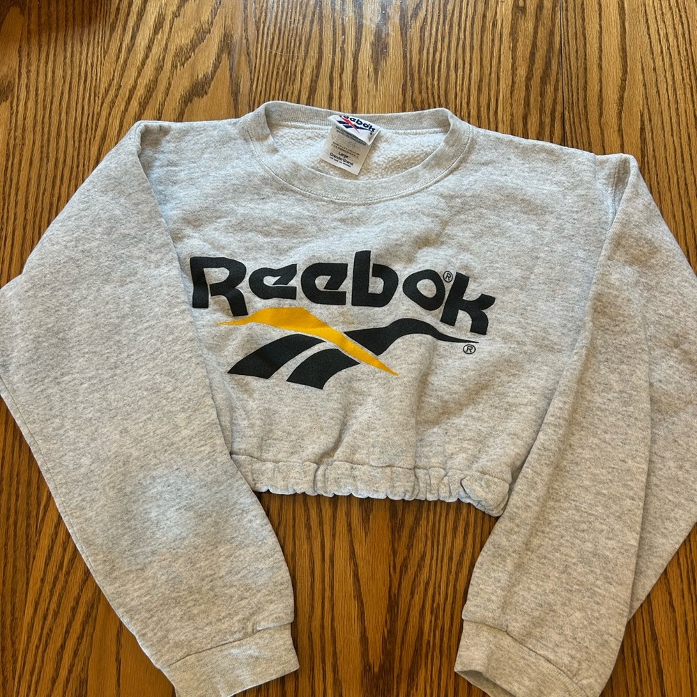 Reebok Gray and Black Cropped Sweatshirt